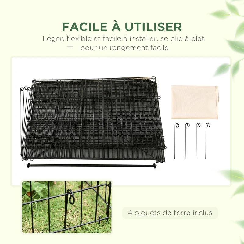 Clôture pour petits animaux extérieur 220 x 103 x 103 cm protection intempéries et prédateurs industriel en métal noir 21_0007866
