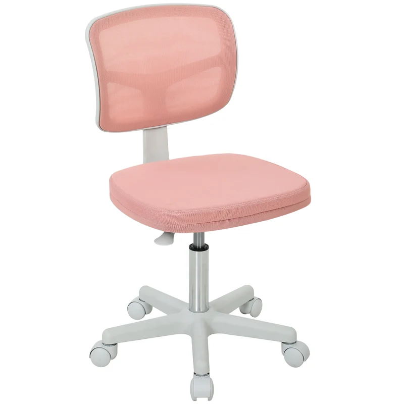 Chaise de bureau ergonomique sans accoudoirs 48 x 48 x 78-90 cm réglable dossier courbé respirant épuré en maille rose 21_0006218