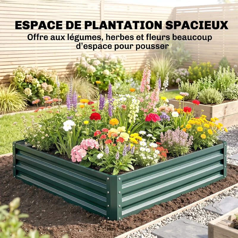 Carré potager de jardin serre 120 x 120 x 30 cm retient la chaleur industriel contemporain en acier galvanisé vert foncé 21_0004044