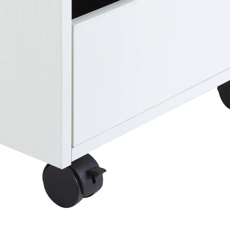Caisson de bureau mobile 40 x 50 x 57.5 cm 3 tiroirs roulettes freins idéal sous bureau style moderne épuré en MDF blanc 21_0002390