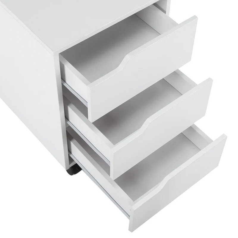 Caisson de bureau mobile 40 x 50 x 57.5 cm 3 tiroirs roulettes freins idéal sous bureau style moderne épuré en MDF blanc 21_0002390