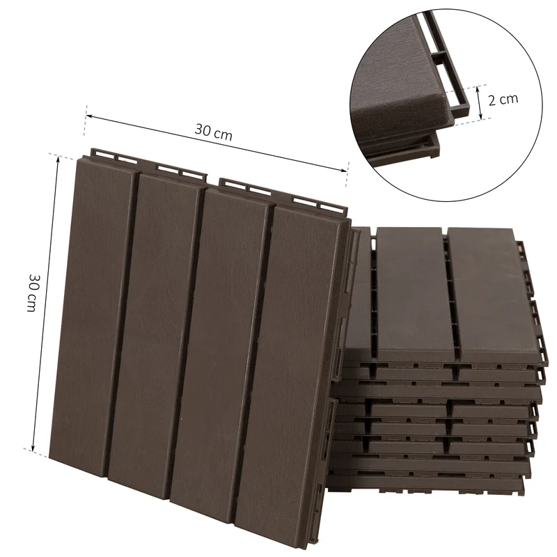 Caillebotis dalles terrasse emboîtables 30 x 30 x 2 cm pose facile antidérapant style contemporain stable en PP chocolat 21_0003945