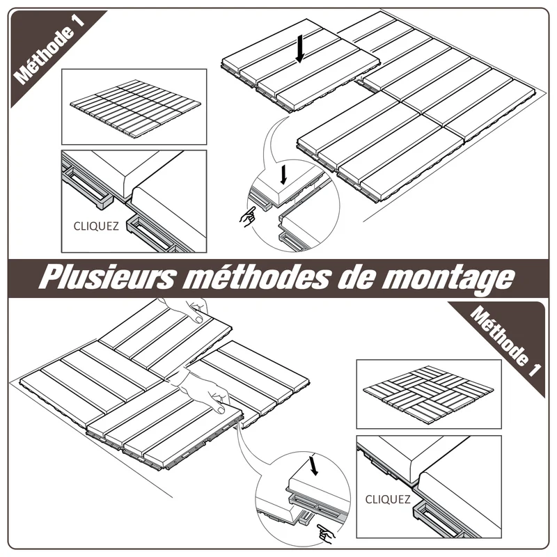 Caillebotis dalles terrasse emboîtables 30 x 30 x 2 cm pose facile antidérapant style contemporain stable en PP chocolat 21_0003945