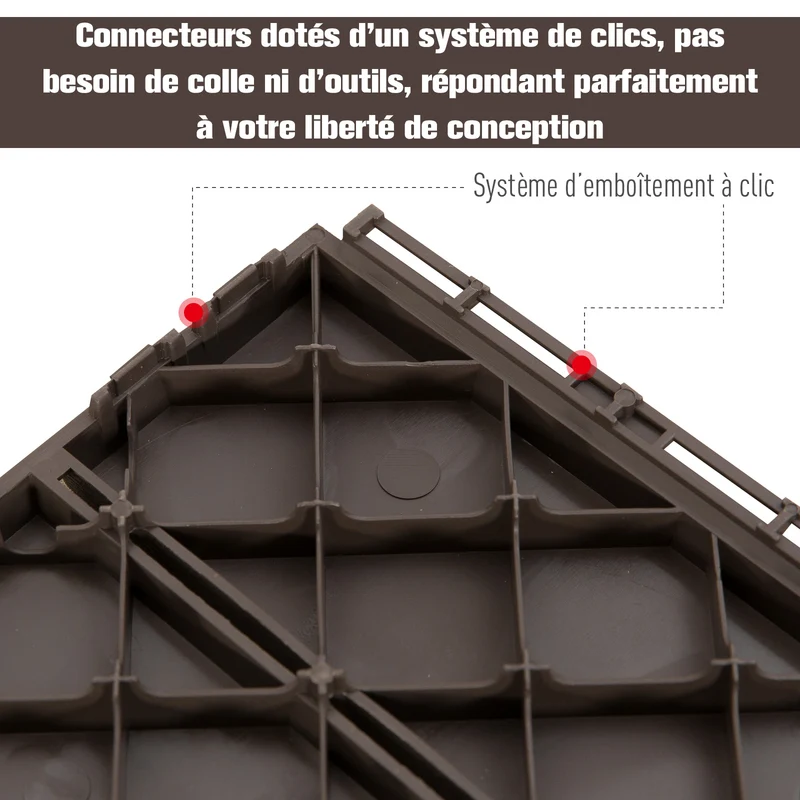 Caillebotis dalles terrasse emboîtables 30 x 30 x 2 cm pose facile antidérapant style contemporain stable en PP chocolat 21_0003945