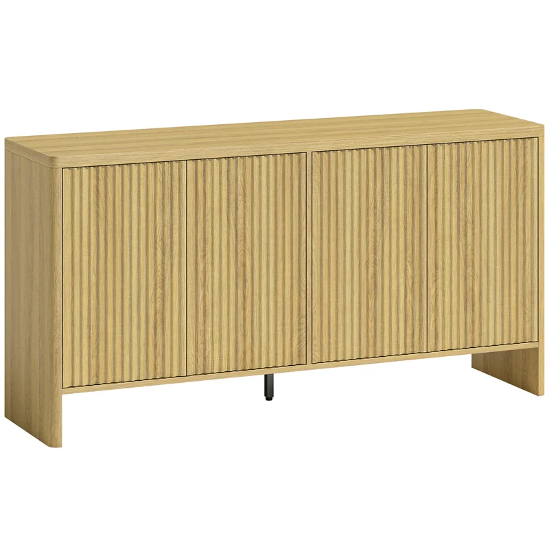 Buffet de salon meuble de rangement 147 x 40 x 77 cm portes rainurées étagères réglables moderne minimaliste en MDF chêne 21_0003635