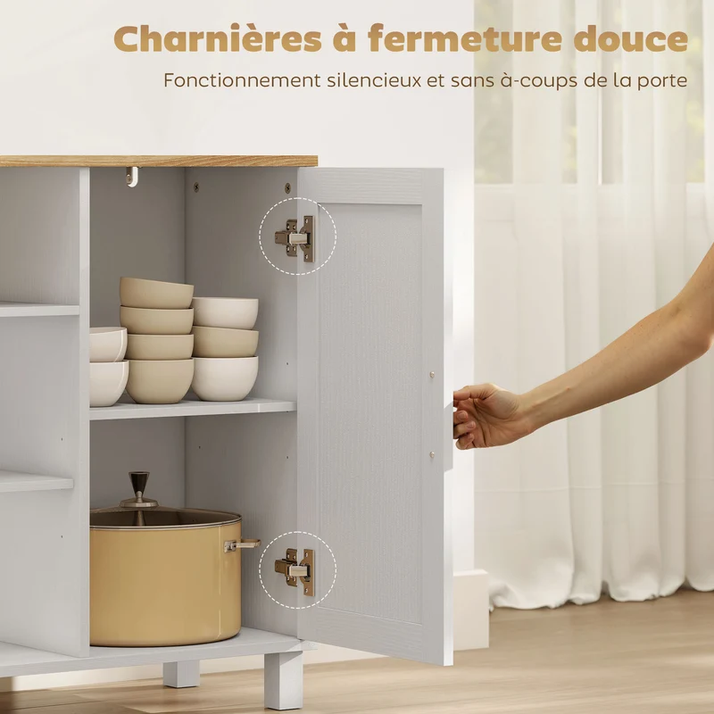 Buffet de rangement salle à manger 110 x 33 x 75 cm étagères réglables anti-basculement design épuré utile en MDF blanc 21_0003579