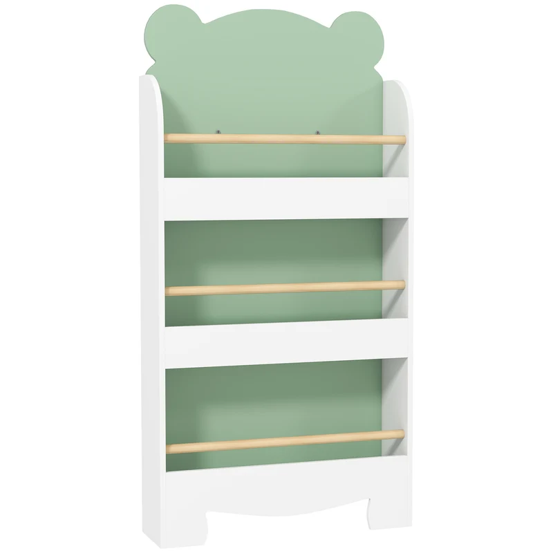 Bibliothèque pour enfant en forme d'ours rangement 55 x 15 x 110 cm 3 niveaux anti basculement scandinave en MDF blanc 21_0000164