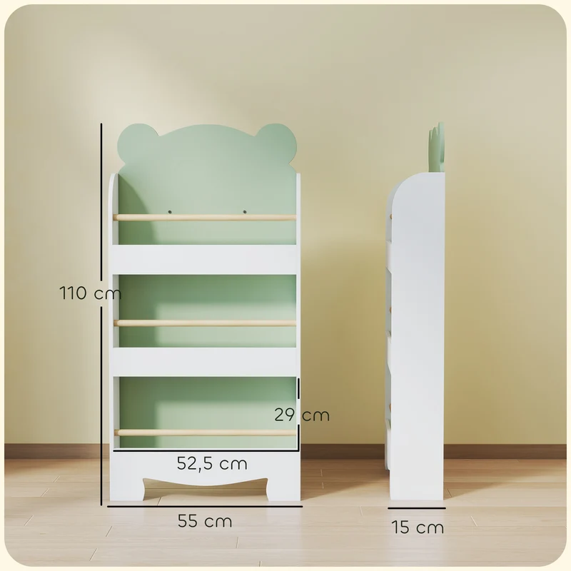 Bibliothèque pour enfant en forme d'ours rangement 55 x 15 x 110 cm 3 niveaux anti basculement scandinave en MDF blanc 21_0000164