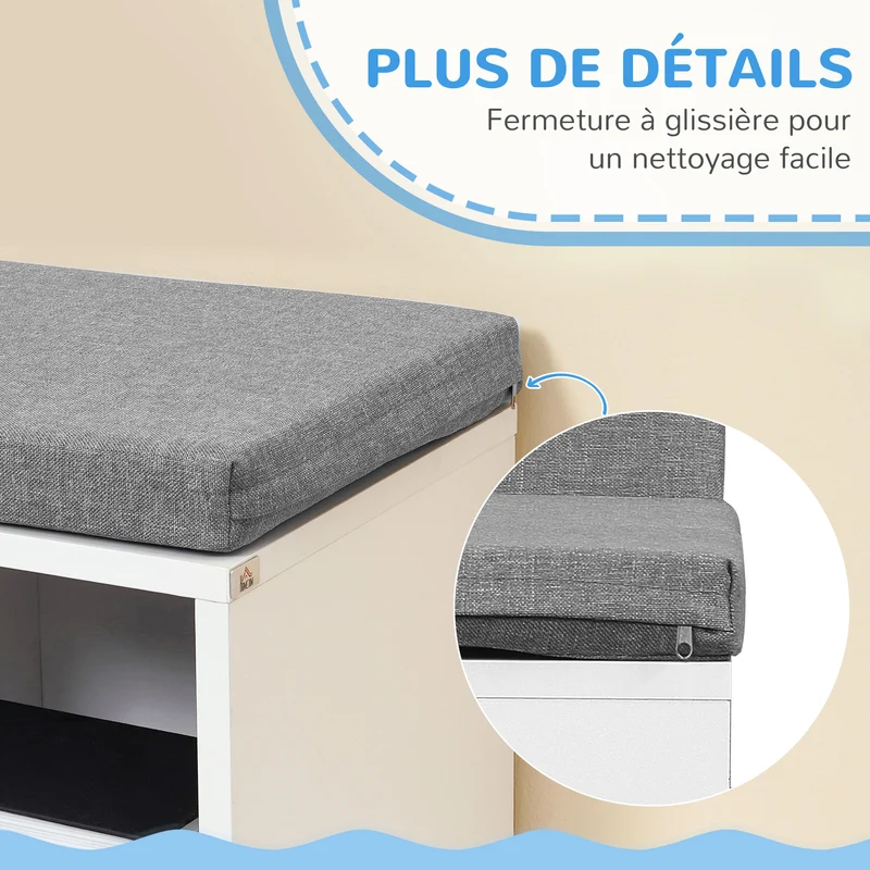Banquette bibliothèque 2 en 1 entrée 108 x 30 x 60 cm rangement 5 compartiments cosy contemporain pratique en MDF gris 21_0002487