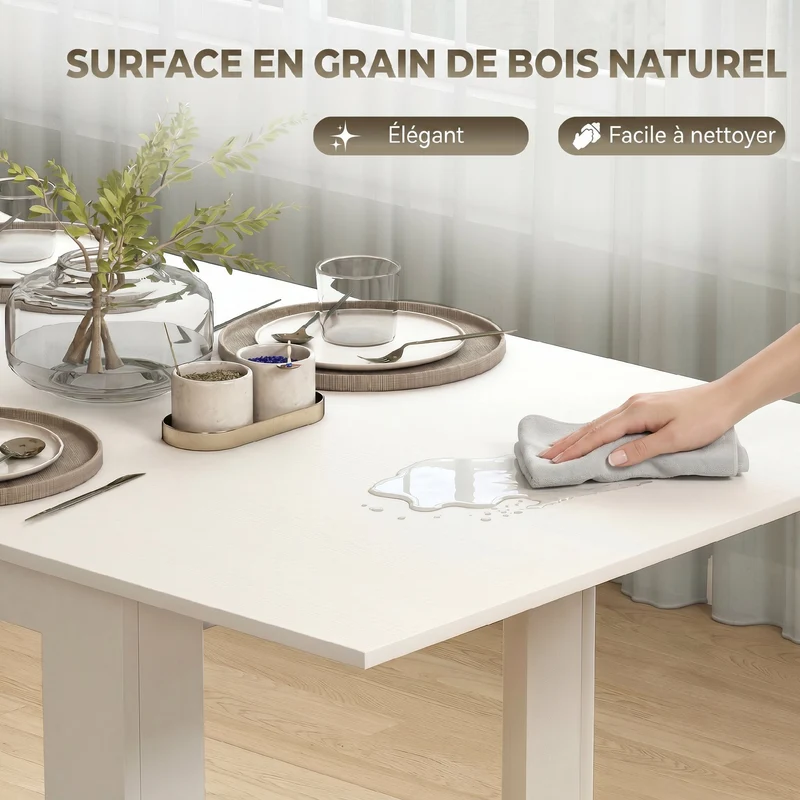 Table à manger extensible 6 à 8 personnes 140 x 80 x 75 à 180 x 80 x 75 cm rails intégrés style moderne en MDF blanc 21_0003315