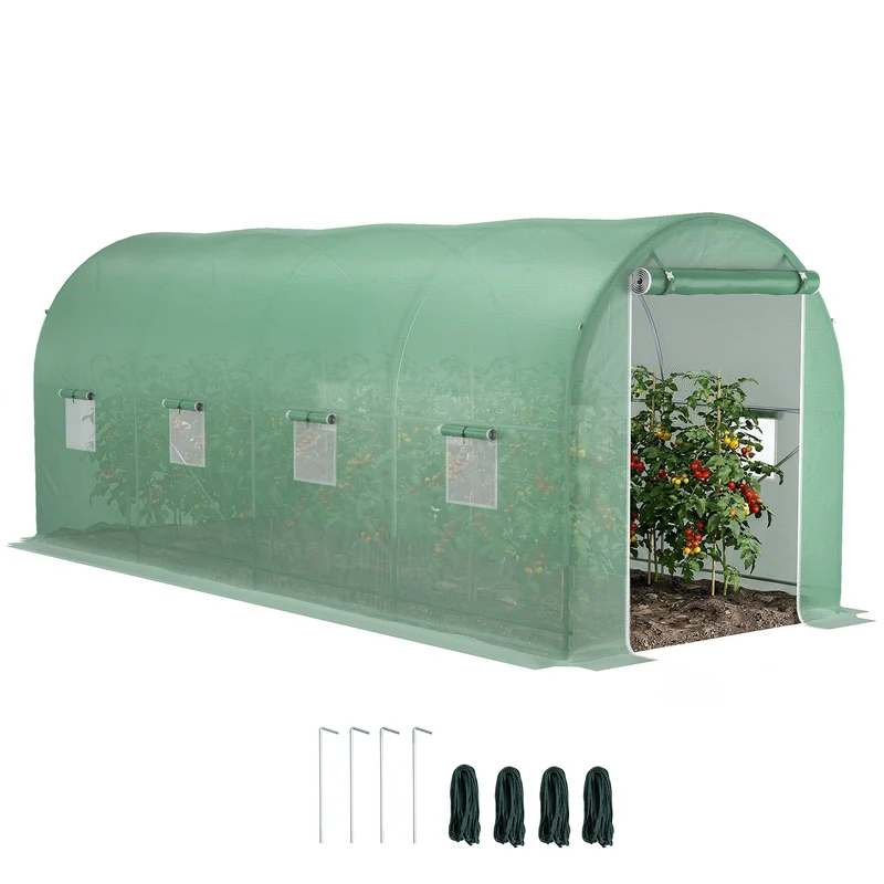 Serre tunnel jardin 5 x 2 x 2,05 m protection anti uv aération montage facile style industriel en polyéthylène vert 21_0004102
