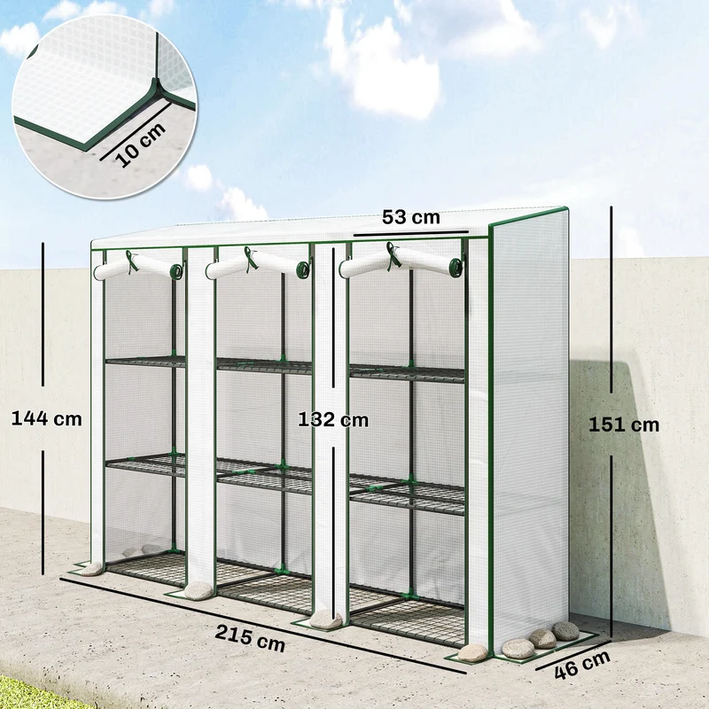 Serre de jardin compacte 3 niveaux balcon 215 x 46 x 151 cm protection intempéries montage facile moderne en acier blanc 21_0005518