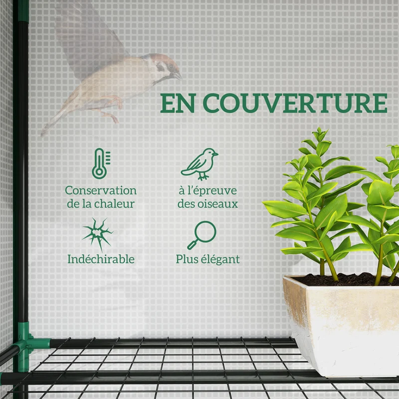 Serre de jardin compacte 3 niveaux balcon 215 x 46 x 151 cm protection intempéries montage facile moderne en acier blanc 21_0005518