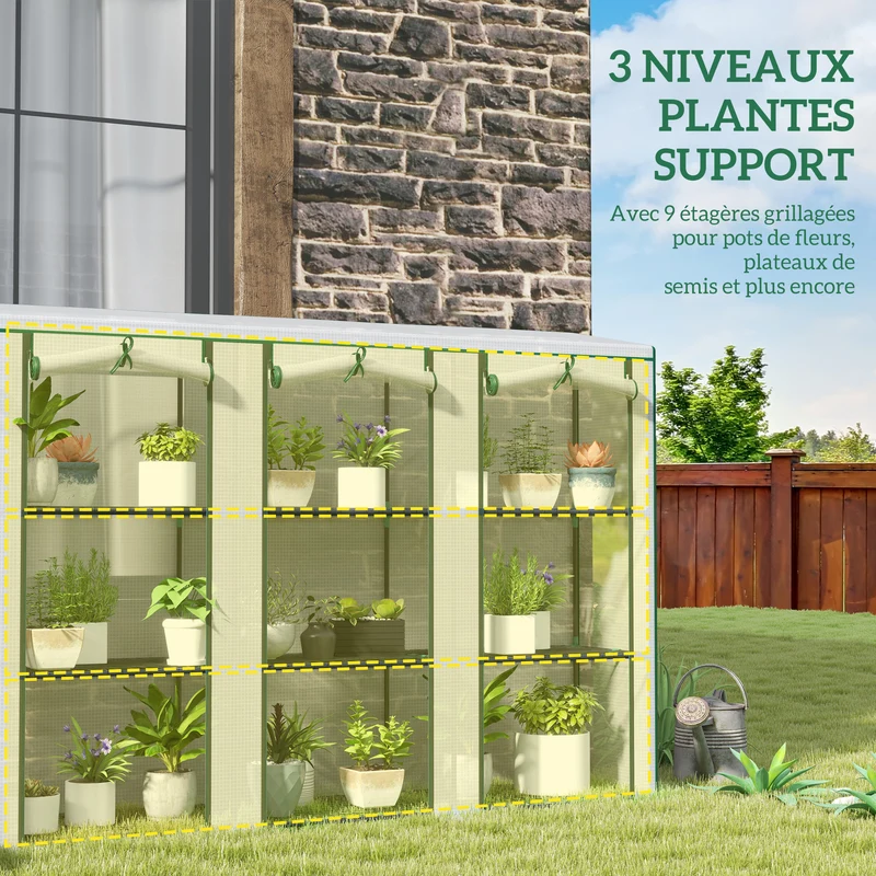 Serre de jardin compacte 3 niveaux balcon 215 x 46 x 151 cm protection intempéries montage facile moderne en acier blanc 21_0005518