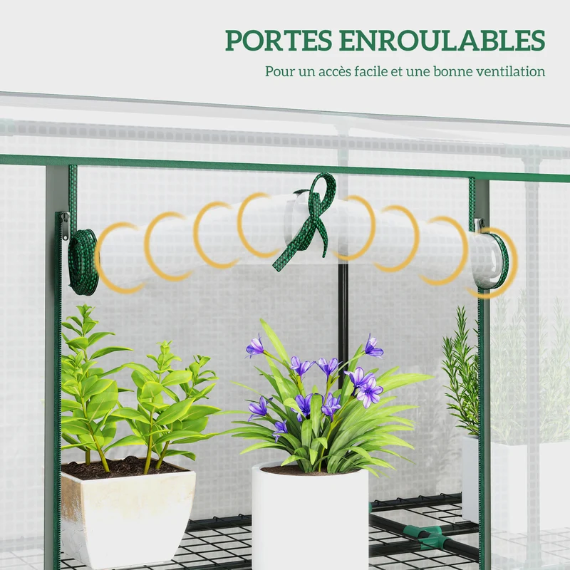 Serre de jardin compacte 3 niveaux balcon 215 x 46 x 151 cm protection intempéries montage facile moderne en acier blanc 21_0005518