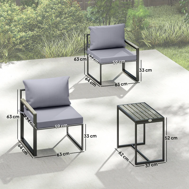 Salon de jardin 3 pièces 63 x 64 x 63 cm coussins épais amovibles moderne terrasse en composite bois-plastique gris 21_0005725
