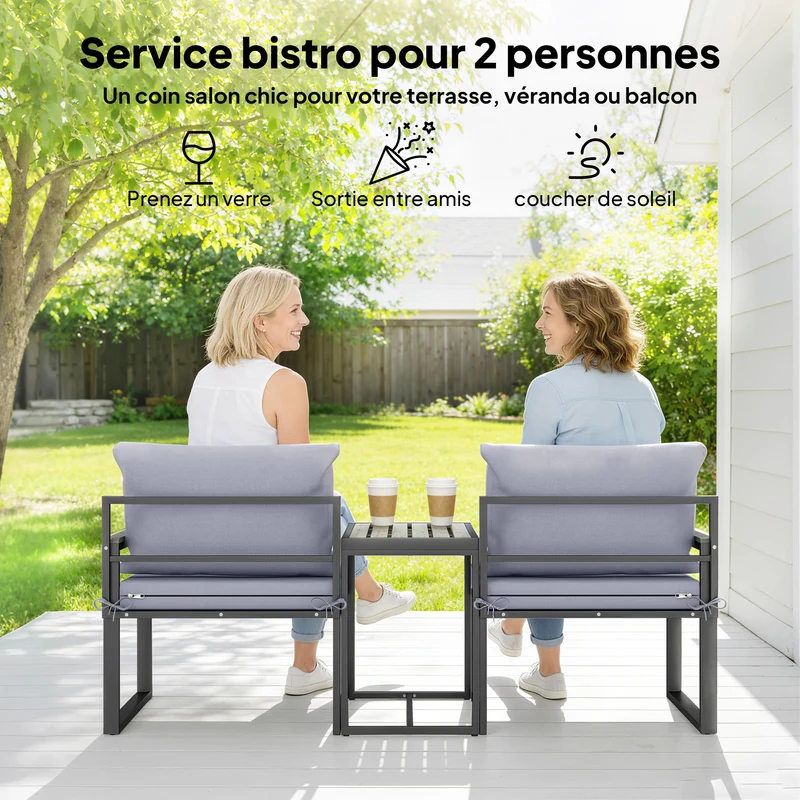 Salon de jardin 3 pièces 63 x 64 x 63 cm coussins épais amovibles moderne terrasse en composite bois-plastique gris 21_0005725