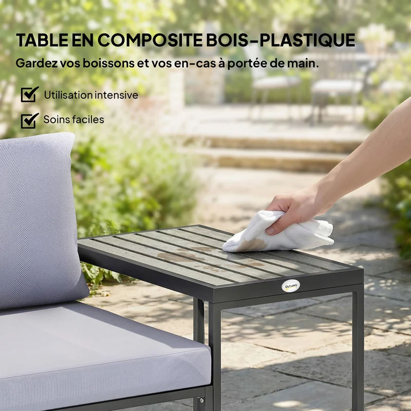 Salon de jardin 3 pièces 63 x 64 x 63 cm coussins épais amovibles moderne terrasse en composite bois-plastique gris 21_0005725