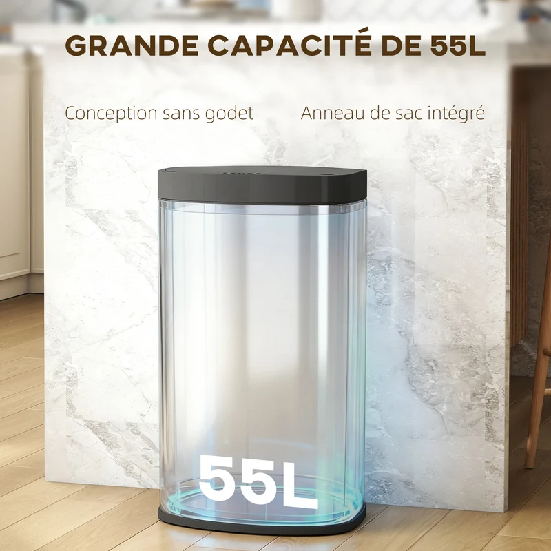 Poubelle de cuisine automatique 38 x 28,5 x 69 cm mains libres fermeture douce moderne épuré en acier inoxydable argenté 21_0005930