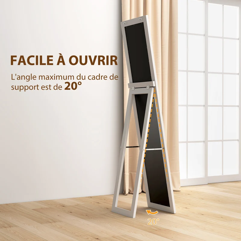 Miroir rectangulaire sur pied et mural 37 x 157 cm pied inclinable fixation murale rapide scandinave épuré en MDF blanc 21_0001576