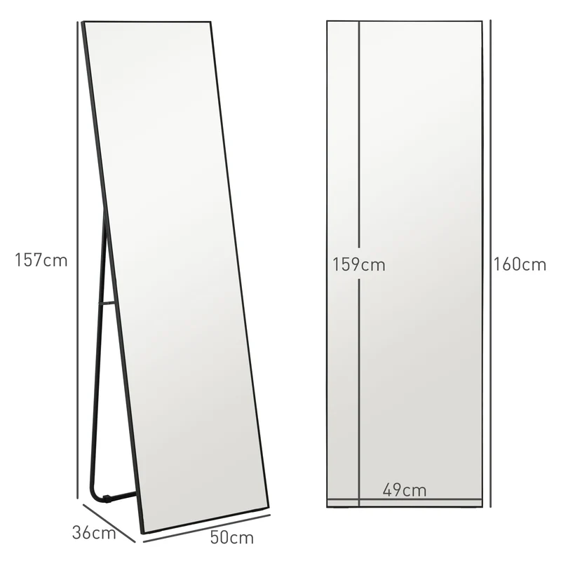 Miroir pleine longueur rectangulaire 50 x 160 cm vue intégrale sans montage sécurité industriel moderne en métal noir 21_0001661
