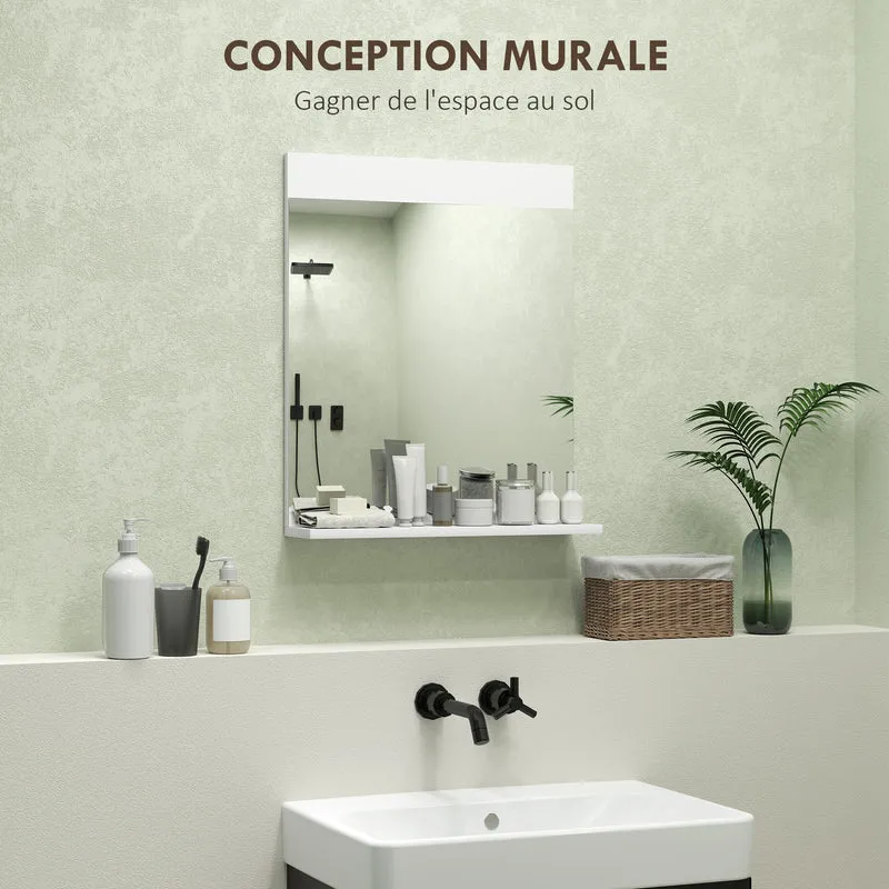 Miroir mural salle de bain salon chambre 50 x 12 x 60 cm étagère rangement gain de place fini brillant épuré en MDF blanc 21_0002042