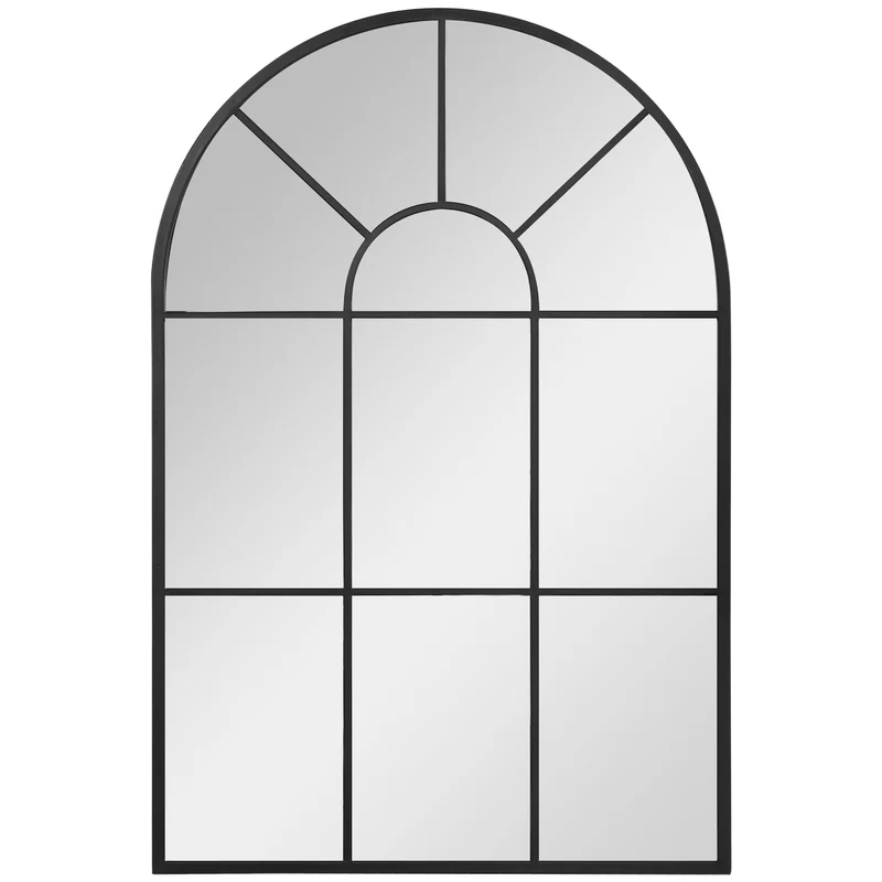 Miroir mural arqué 91 x 60 x 2 cm agrandit et éclaire salon chambre entrée style industriel contemporain en métal noir 21_0001254