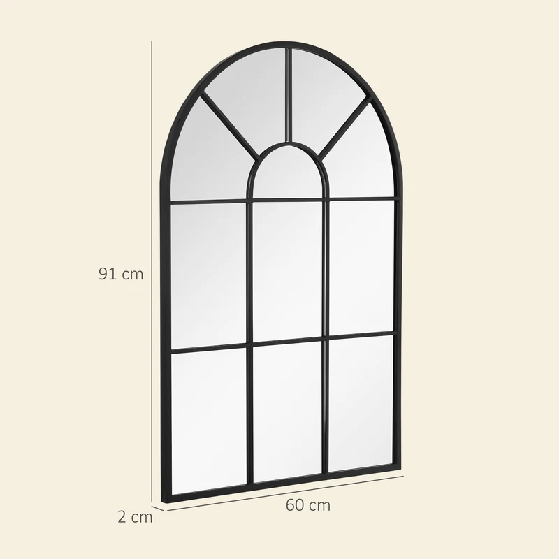 Miroir mural arqué 91 x 60 x 2 cm agrandit et éclaire salon chambre entrée style industriel contemporain en métal noir 21_0001254