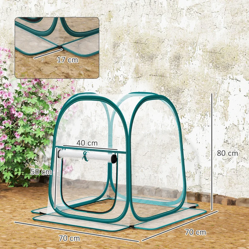 Mini serre pop-up jardin 70 x 70 x 80 cm fenêtre enroulable sac de transport pratique moderne épuré en PVC transparent 21_0005533