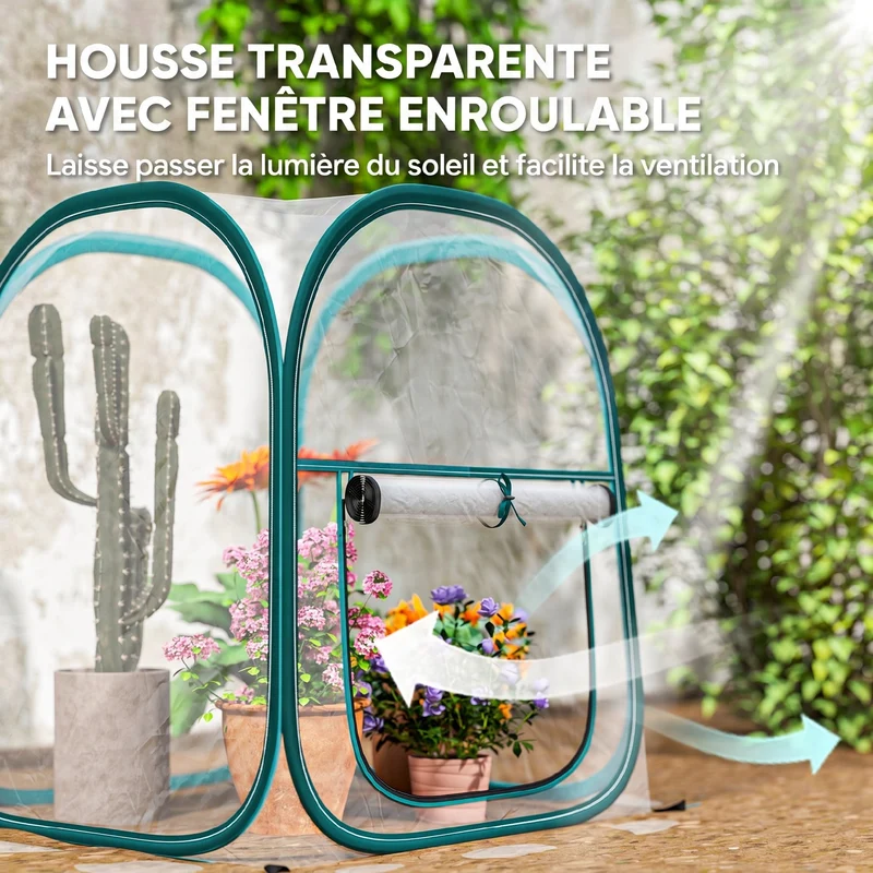 Mini serre pop-up jardin 70 x 70 x 80 cm fenêtre enroulable sac de transport pratique moderne épuré en PVC transparent 21_0005533