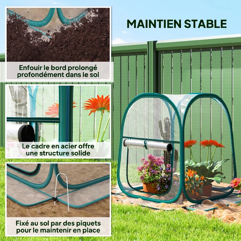 Mini serre pop-up jardin 70 x 70 x 80 cm fenêtre enroulable sac de transport pratique moderne épuré en PVC transparent 21_0005533