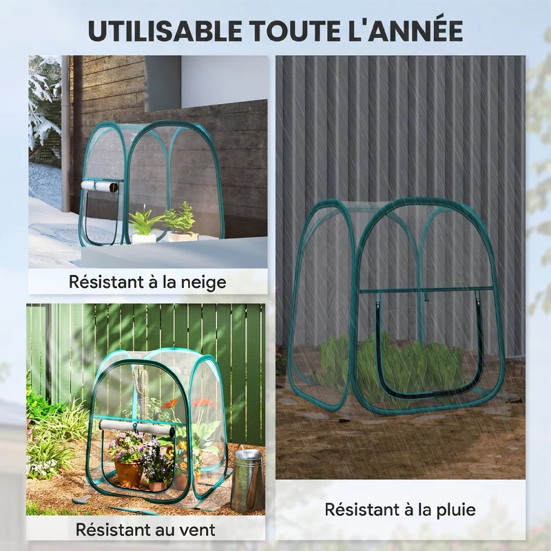 Mini serre pop-up jardin 70 x 70 x 80 cm fenêtre enroulable sac de transport pratique moderne épuré en PVC transparent 21_0005533