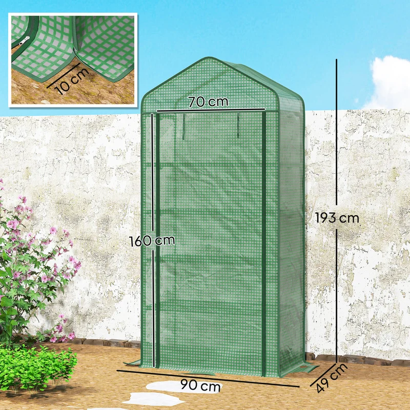 Mini serre de jardin 90 x 49 x 193 cm 5 étagères porte enroulable moderne épuré idéale pour balcon en polyéthylène vert 21_0004347