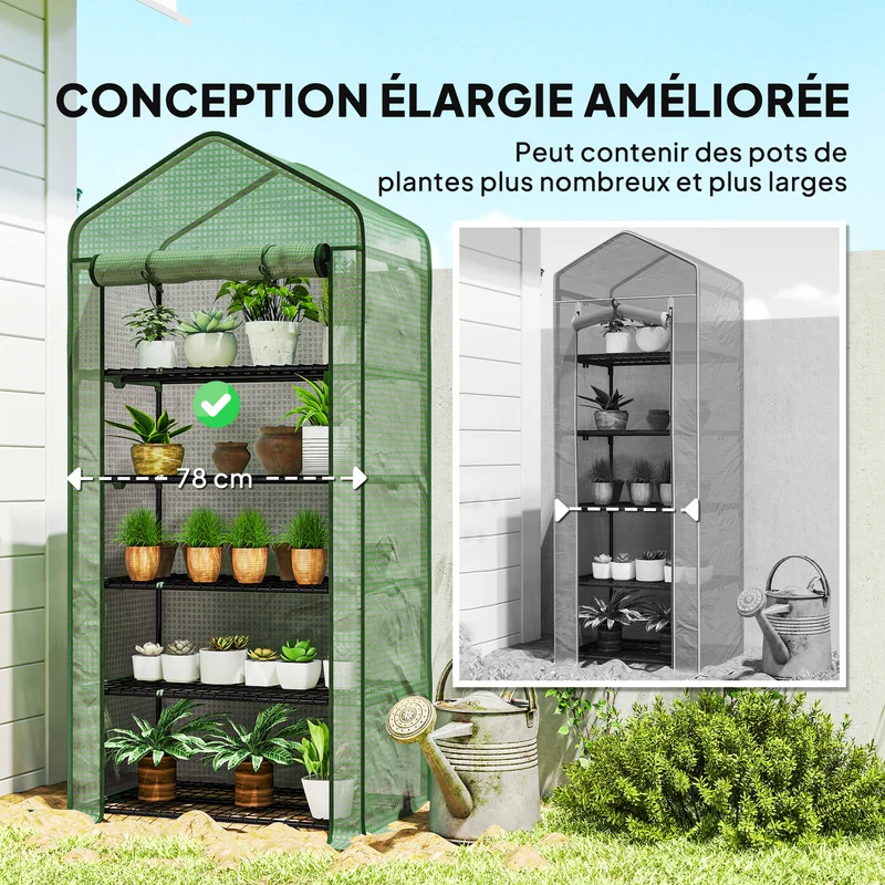 Mini serre de jardin 90 x 49 x 193 cm 5 étagères porte enroulable moderne épuré idéale pour balcon en polyéthylène vert 21_0004347