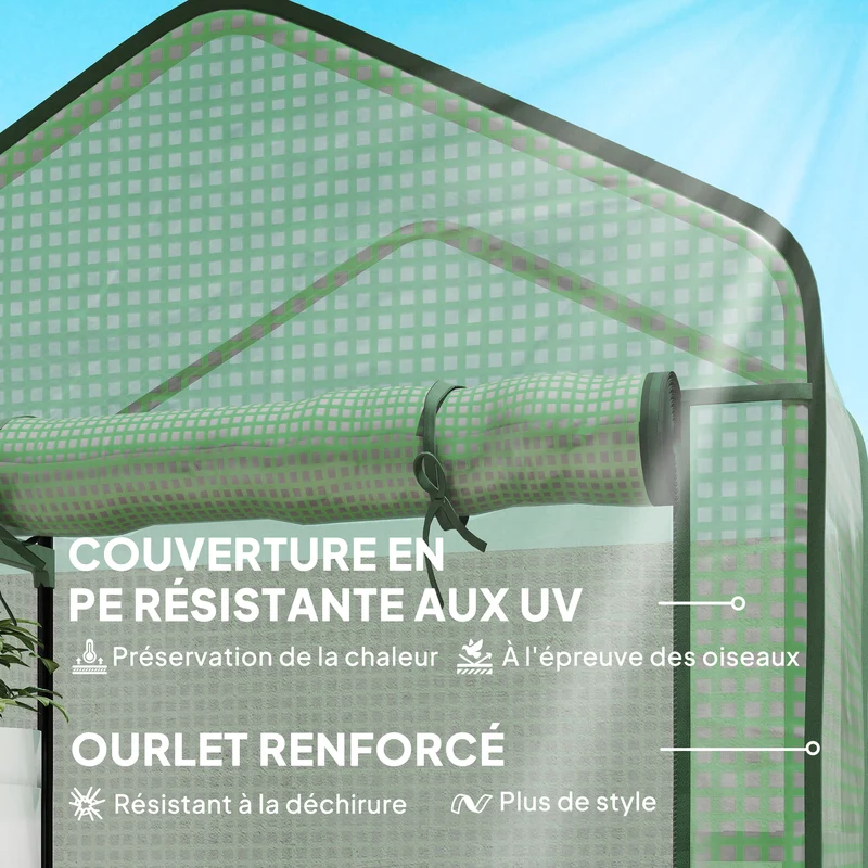 Mini serre de jardin 90 x 49 x 193 cm 5 étagères porte enroulable moderne épuré idéale pour balcon en polyéthylène vert 21_0004347