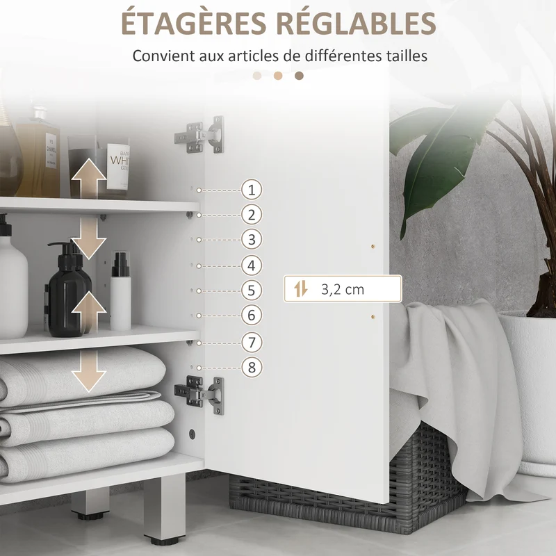 Meuble de salle de bain 60 x 30 x 93 cm 2 tiroirs étagères réglables stable moderne épuré en panneau de particules blanc 21_0001992