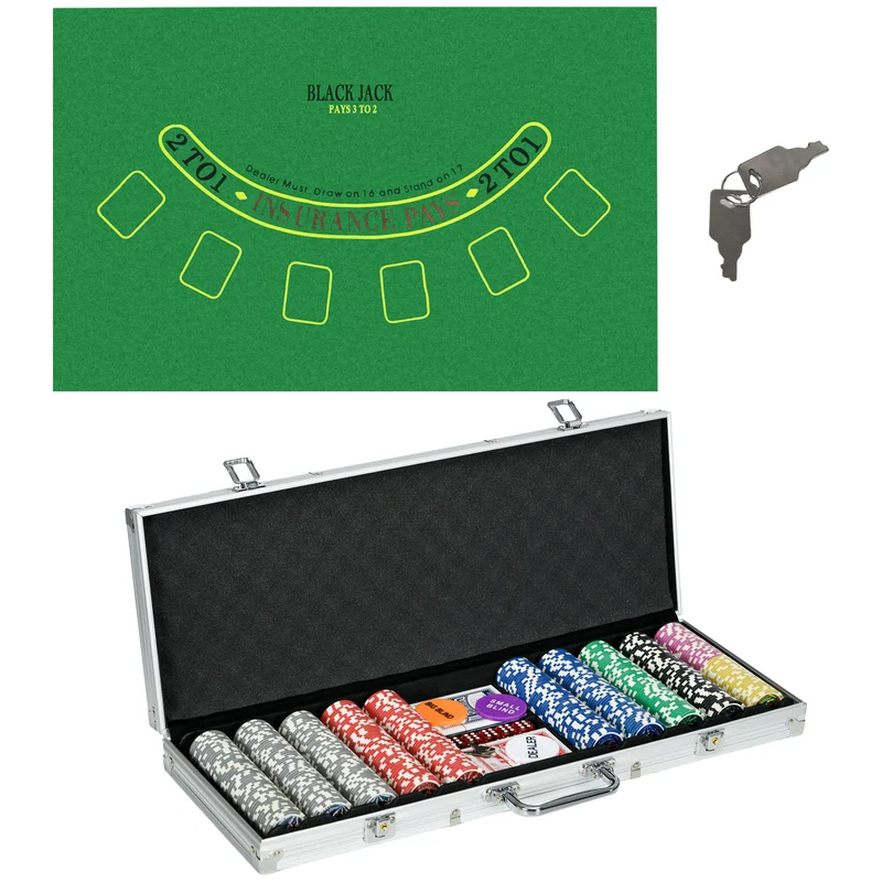 Mallette de poker 56 x 23.5 x 6.5 cm complète avec clés tapis 60 x 90 cm pour 9 joueurs moderne en aluminium argent 21_0006655