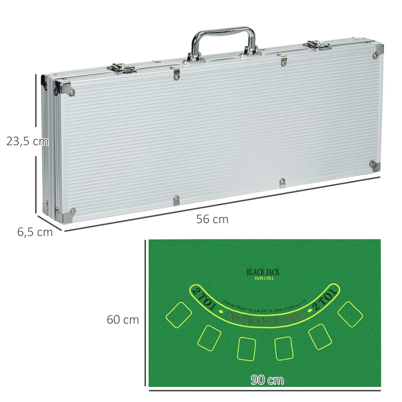 Mallette de poker 56 x 23.5 x 6.5 cm complète avec clés tapis 60 x 90 cm pour 9 joueurs moderne en aluminium argent 21_0006655
