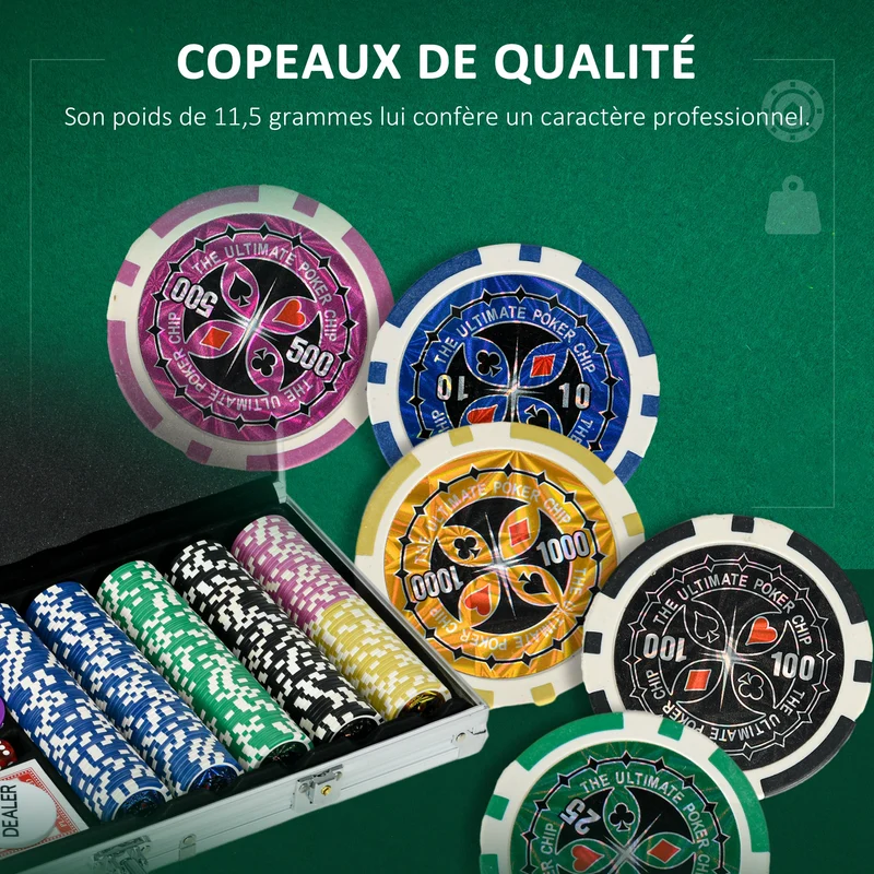 Mallette de poker 56 x 23.5 x 6.5 cm complète avec clés tapis 60 x 90 cm pour 9 joueurs moderne en aluminium argent 21_0006655