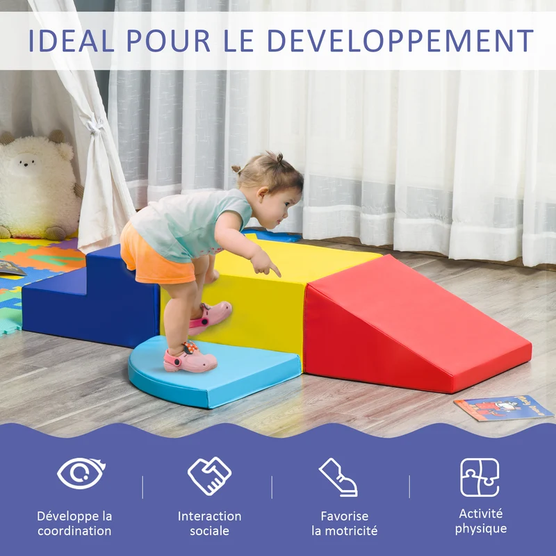 Lot de 4 blocs de construction xl motricité enfant 45 x 45 x 25 cm modulable sécurisé contemporain en polyuréthane bleu 21_0000721