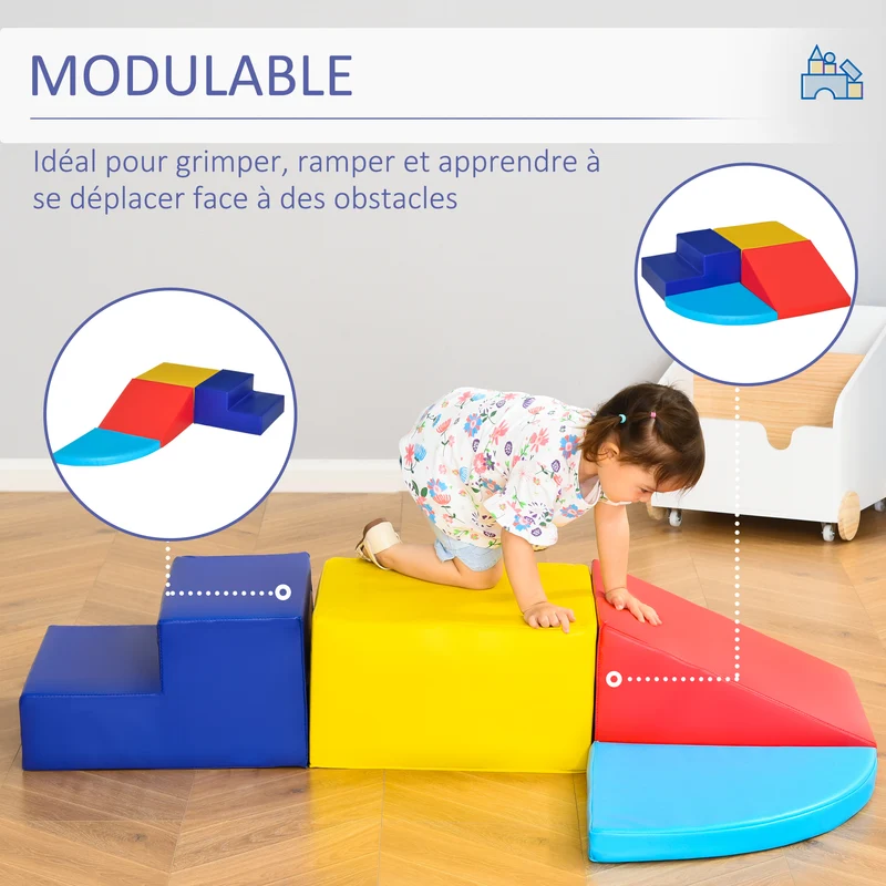 Lot de 4 blocs de construction xl motricité enfant 45 x 45 x 25 cm modulable sécurisé contemporain en polyuréthane bleu 21_0000721