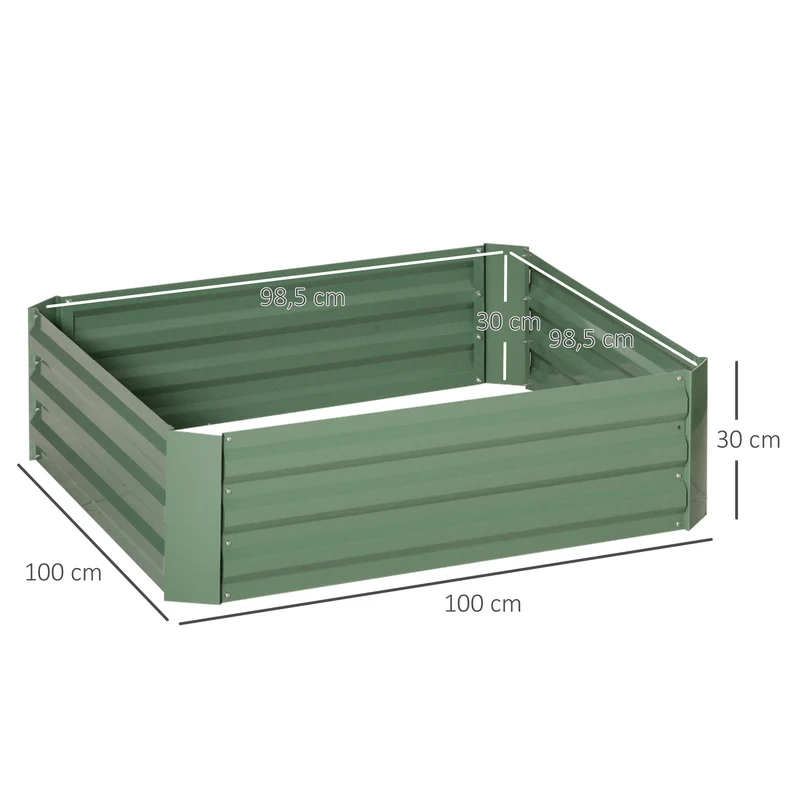Lot de 2 carrés potagers rectangulaires 100 x 100 x 30 cm montage sans outil retient la chaleur moderne en acier vert 21_0004207
