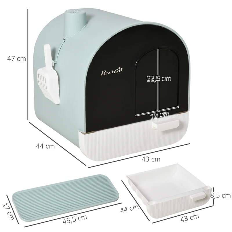 Lot de 2 bacs à litière pour chat intérieur 43 x 44 x 47 cm porte battante entretien facile moderne épuré en PP vert 21_0007816
