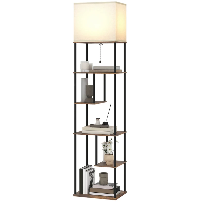 Lampadaire avec étagères salon 40 x 29 x 171 cm intensité réglable télécommande minimaliste moderne en MDF brun rustique 21_0007063