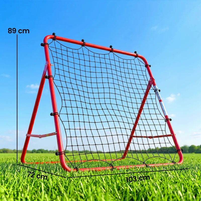 Filet de rebond football portable entraînement 103 x 72 x 89 cm 5 angles réglables cadre robuste moderne en acier rouge 21_0006634