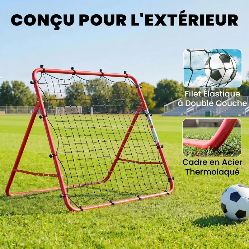Filet de rebond football portable entraînement 103 x 72 x 89 cm 5 angles réglables cadre robuste moderne en acier rouge 21_0006634