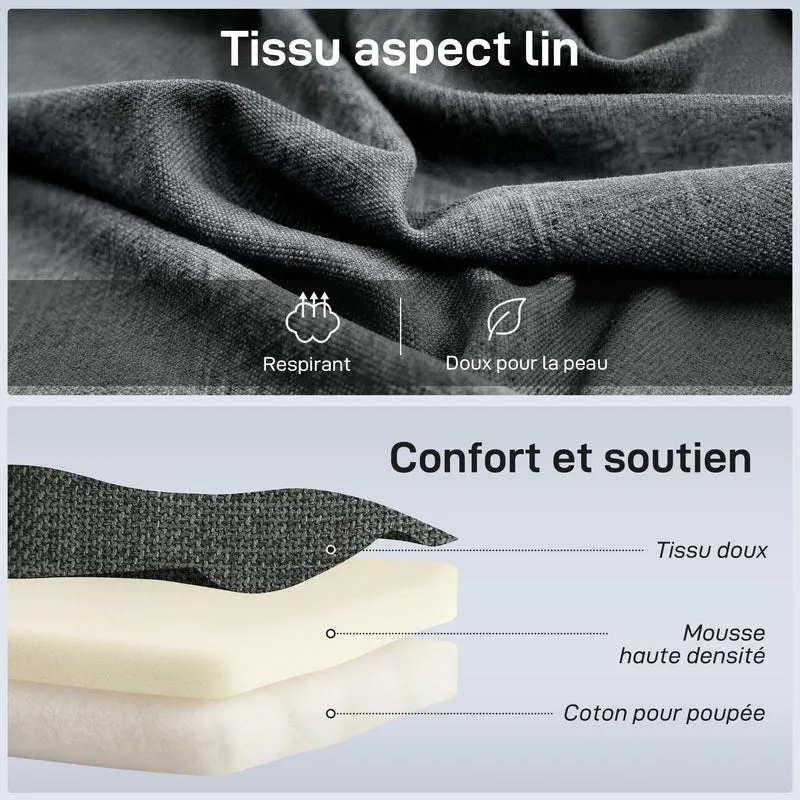 Fauteuil de sol pivotant 360° 58 x 107 x 79 cm assise épaisse dossier 5 positions pliable contemporain salon en lin gris 21_0003632