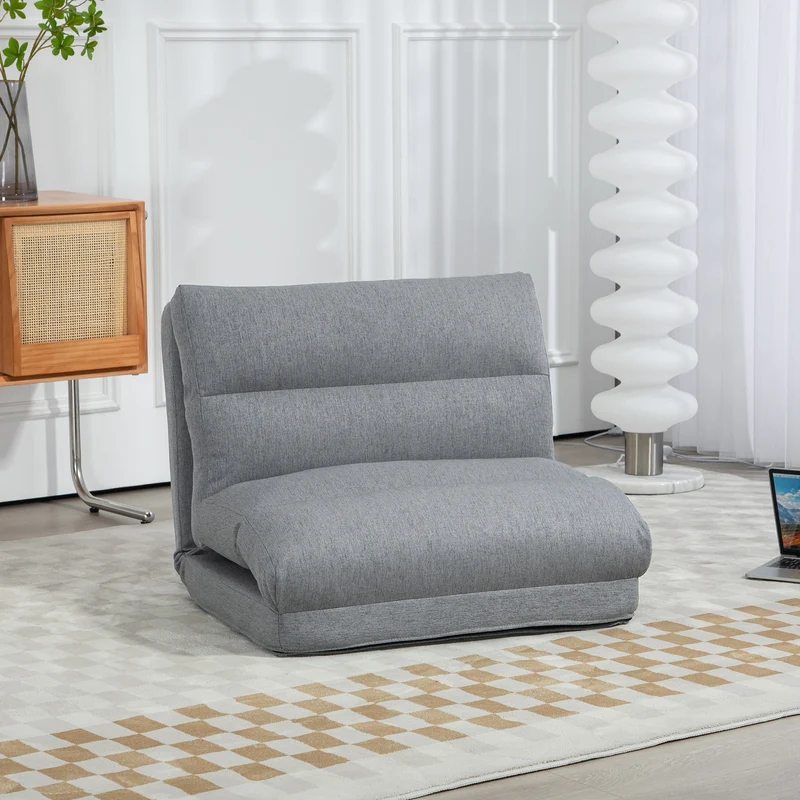 Fauteuil de sol convertible 70 x 72 x 56 cm dossier réglable 5 positions assise 16 cm confort mousse épuré en tissu gris 21_0003178