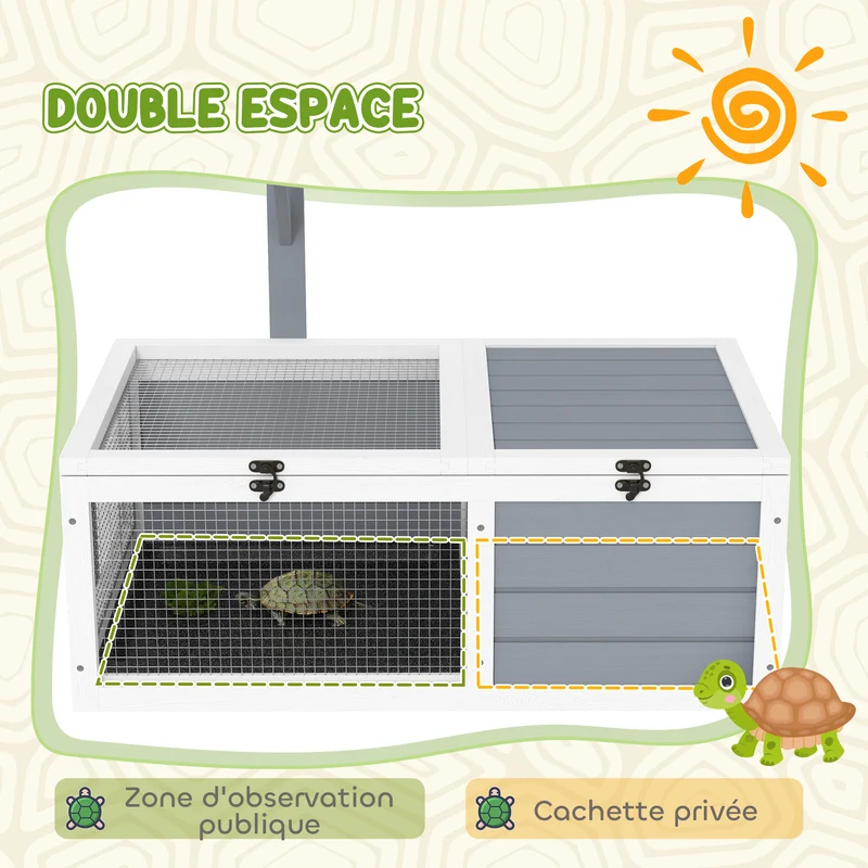 Enclos maison pour tortue support lampe plateaux coulissants 81 x 48 x 31,5 cm contemporain en bois de sapin gris clair 21_0007850
