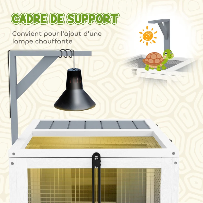 Enclos maison pour tortue support lampe plateaux coulissants 81 x 48 x 31,5 cm contemporain en bois de sapin gris clair 21_0007850